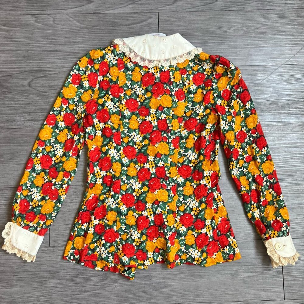 Vtg 70s Irene Kasmer Matching Floral Collared Blouse & Mini Skirt Set Size XS - Picture 4 of 7